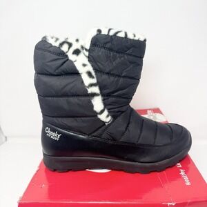NIB Cheeks Tony Little Puffer Boot Womens 10W Wide Black Leopard NEW